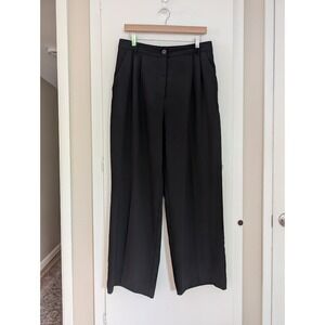 Oak + Fort Black Pleated Wide Leg Trousers 12 High Waisted Career Office Work